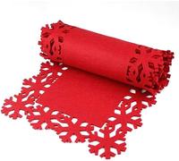 SKYTE® 1.8M Snowflake Christmas Table Runner Red Luxury Felt Mat Xmas Dinner Long Xmas Cloth Christmas Party Runner Home Wedding Festival Decoration Placemats Coasters Christmas Tableware Accessories