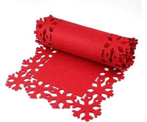 SKYTE® 1.8M Snowflake Christmas Table Runner Red Luxury Felt Mat Xmas Dinner Long Xmas Cloth Christmas Party Runner Home Wedding Festival Decoration Placemats Coasters Christmas Tableware Accessories