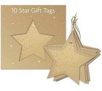 SKYTE 10x Luxury Christmas Star Gift Tags - Glitter Shiny Tags with Hanging String Winter Holiday Gifts Art & Craft (Gold)