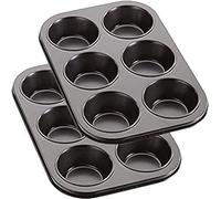 SKYTE® 2 Pack Deep Sturdy Muffin Fairy Cake 6 Cup Non Stick Baking Tray Tin for Yorkshire Pudding Pies, Cupcakes, Muffin and Brownies, Carbon Steel Mould