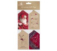 SKYTE® 20 Christmas Luxury Gift Tags Traditional Christmas Kraft Gift Tags, Xmas Kraft Paper Tag Label With String Present Xmas (20 Gold Luxury Gift Tags)