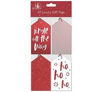 SKYTE® 20 Christmas Luxury Gift Tags - Traditional Kraft Paper Label With String for Xmas Presents (Red)