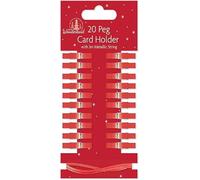 SKYTE® 20 x Christmas Xmas Card Holder Mini Wooden Pegs With 2m Metallic String Festive Colours Card Decoration (Red)