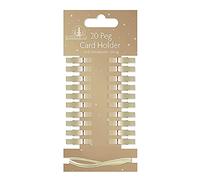 SKYTE® 20 x Christmas Xmas Card Holder Mini Wooden Pegs With 2m Metallic String Festive Colours Card Decoration (Gold)