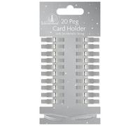 SKYTE® 20 x Christmas Xmas Card Holder Mini Wooden Pegs With 2m Metallic String Festive Colours Card Decoration Art & Craft Gift (Silver)