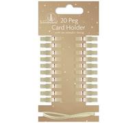 SKYTE® 20 x Christmas Xmas Card Holder Mini Wooden Pegs With 2m Metallic String Festive Colours Card Decoration Art & Craft Gift (Gold)