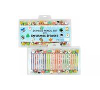 SKYTE 24 Piece Christmas Pencil Set With Erasers Rubbers School Drawing Craft Art Set