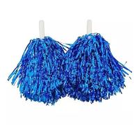 SKYTE® 2Pcs Cheerleading Pom Poms Fluffy PomPoms Cheer Metallic Strips Plastic Handle, Cheerleader Pompoms Sports Matches, Stage Permance (Blue), S