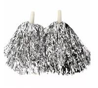 SKYTE 2Pcs Cheerleading Pom Poms Fluffy PomPoms Cheer Metallic Strips With Plastic Handle, Cheerleader Pompoms for Sports Matches, Stage Performance (Silver), S