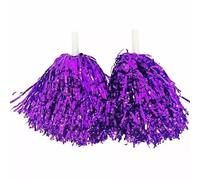 SKYTE 2Pcs Cheerleading Pom Poms Fluffy PomPoms Cheer Metallic Strips With Plastic Handle, Cheerleader Pompoms for Sports Matches, Stage Performance (Purple),S