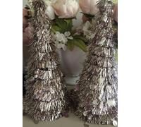 SKYTE® 2x Artificial Christmas Tree Rose Champagne Gold Shiny Tinsel Tips Bushy Look Luxurious Hinged Branches Xmas Holiday Home Decorations, PVC, 31cm