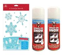 SKYTE® 2x Christmas Snow Spray 200ml & 6 Window Stencils Christmas Decoration Bundle Xmas