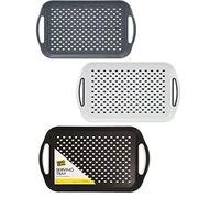 SKYTE® 2X Set of Anti-Slip Rectangular Non-Slip Top and Bottom Plastic Dinner/Drinks Serving Tray with High Grip Rubber Surface, Easy Grip Handles Black, Grey & White Random Colour