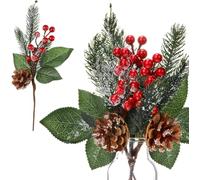 SKYTE® 3 Packs Christmas Red Berry Picks Branches Snowy Flower Artificial Holly Pine Cone Fake Berries for Crafts Party Wreaths Decorations Xmas Festive Home Decor Bouquets