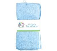 SKYTE® 30cm Baby Face Cloths - 3 Pack Super Soft Microfibre, Sensitive Skin Reusable Bamboo Face Cloth Flannels Kids (Blue & White)