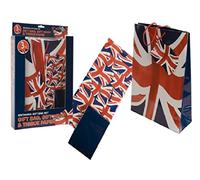 SKYTE 3Pcs Union Jack Gifts Set Gift Bag, Paper & Wrap Queen Platinum Jubilee Party Coronation Celebration Presents Great Britain Bottle Bag, Red, White & Blue, 33cm x 23.5cm x 9cm