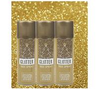 SKYTE® 3X Christmas Glitter Gold Tree Spray Sparkling Effect Aerosol Xmas Decoration Creative Crafts 175ml Party Festive Window Flake Plant Stencils Décor Project Home Office School