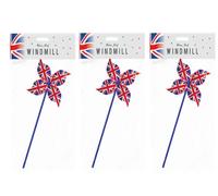 SKYTE 3x UNION JACK WINDMILL Wind Spinner Jubilee Outdoor Garden Patio Party Decoration Decor Queen Platinum Party Ornaments Great Britain 48cm, Multicolor