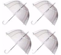 SKYTE® 4 x Set Rain Umbrellas Dome Birdcage Transparent PVC Wedding Brolly Clear Bubble Bubble White Handle And Spike Brolly Walking Ladies Mens Unisex Party Parasol Rain Bridesmaid Bridal