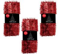 SKYTE® 50ft Tinsel Garland For Christmas Tree Decorations Xmas Thick Metallic Sparkly Foil Long Wide Stairs Crafts (Red)