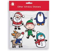 SKYTE® 5Pcs Christmas Glitter Xmas Window Stickers Decals Decorations Multicoloured Clings Glass Decorations Santa Reindeer Snowman Penguin Snowflakes