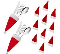 SKYTE® 6 Mini Santa Hats for Crafts, Christmas Cutlery Holders Tableware Silverware Holders Mini Santa Hat Glass Toppe Small Santa Hat Wine Bottle Decor for Christmas Party Decoration