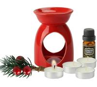 SKYTE CERAMIC OIL BURNER GIFT SET WITH 4 TEA LIGHT CANDLES AND AROMATIC OIL - PRACTICAL AND STYLISH GIFT FOR XMAS OR ANY OCCASION