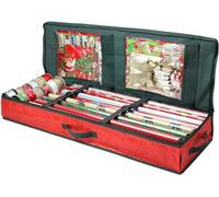 SKYTE® Christmas Large Xmas Wrapping Paper Storage Bag 90cm Christmas Tree Decoration Case Gift Wrap Organiser With 2 Securing Straps Dual Zipper & Carrying Handle Tear Resistant Durable - Red