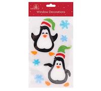 SKYTE® Christmas Xmas Window Stickers Gel Jelly Decals Decorations Multicoloured Christmas Window Gel Clings Glass Decorations with Santa Reindeer Snowman Penguin Snowflakes (Twin Penguin Set)