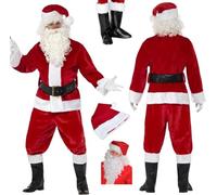 SKYTE® LUXURY CHRISTMAS SANTA SUIT Costume Deluxe Outfit and Accessories 5 Piece for Adults Xmas Party Fancy Dress Up One Size Fits All