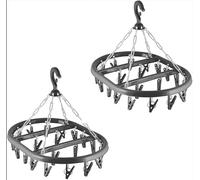 SKYTE Oval Sock Dryer with 20-Piece Clothes Pegs, Plastic Washing Line Laundry Drip Hanger, Windproof Cloth Drying Hanging Rack, Non-Slip Clips Portable Indoor Outdoor Airer Dryer (2 Pack, Grey)