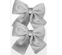 SKYTE® Pack of 2 Christmas Velvet Bow, Small Door Bows Christmas Tree, Wreath Bow Festival Wrapping for Christmas Tree Fireplace Home Front Door Decorations - 15cm (Silver)