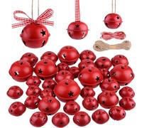 SKYTE® Pack of 30 Christmas Bells 5cm Colorful Jingle Craft Bells with Ribbon, Five-point Star - Xmas Party Tree Decoration DIY Wreath Holiday Decorations - Red