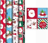 SKYTE® Pack of 4 x 7M Cute Christmas Character Gift Wrapping Paper Roll Perfect for Christmas, Birthday, Festival, Party or Wedding Gift and Festive Decoration Rolls