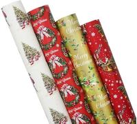 SKYTE® Pack of 4 x 7M Traditional Christmas Character Gift Wrapping Paper Roll Perfect for Christmas, Birthday, Festival, Party or Wedding Gift and Festive Decoration Rolls