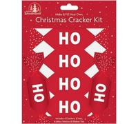 SKYTE® Pack of 6 Christmas Cracker kit with Hats, Jokes & Ribbon Ties - Festive Seasonal Gift for Craft - Make and Fill Your Own (Ho Ho, Red)