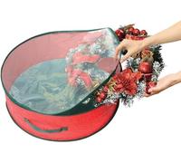 SKYTE® Premium Luxury Red Christmas Xmas Wreath Storage Bag Decoration Case With Clear Zip, Cover Enables to Easily Identify the Contents, wide opening, 45 x 15cm