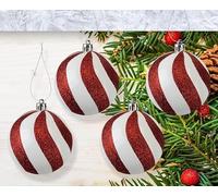 SKYTE® Red & White Stripe 8cm Baubles Candy Cane 4 Pack Ideal Holiday Ornaments Unique Design for Christmas Trees & Home Decorations