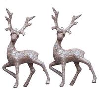 SKYTE® Set Of 2 Rose Gold Glitter Reindeer Figurines - Christmas Decoration Ornaments, 17cm Standing Stag Ornament for Christmas Table Decoration and Gift Bags