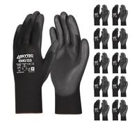 Skytec Pack of 10 or 120 Black Safety Work Gloves, Outdoors PU and Nylon Non-Slip Work Handling Gloves, Good Dexterity Firm Grip Protective Working Gloves (Pack Of 10 Pairs, Medium)
