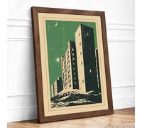 Skyward Architecture Art Deco Framed Wall Art Print A4 Walnut