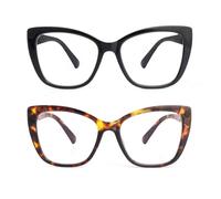 SKYWAY 2 Pack Reading Glasses for Women, Fashion Oversized Blue Light Blocking Computer Readers, Ladies Glasses Square Cat Eye Frame with Spring Hinges,Black+Tortoise +3.5