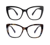SKYWAY 2 Pack Reading Glasses for Women, Fashion Oversized Blue Light Blocking Computer Readers, Ladies Glasses Square Cat Eye Frame with Spring Hinges,Black+ Blue Tortoiseshell +1.0