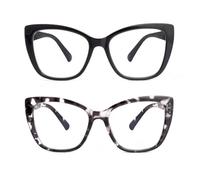 SKYWAY 2 Pack Reading Glasses for Women, Fashion Oversized Blue Light Blocking Computer Readers,Square Cat Eye Frame Ladies Glasses with Spring Hinge (Black+Black Tortoiseshell, +1.0)