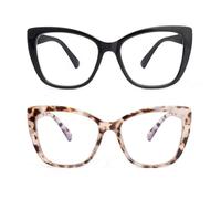 SKYWAY 2 Pack Reading Glasses for Women, Fashion Oversized Blue Light Blocking Computer Readers,Square Cat Eye Frame Ladies Glasses with Spring Hinges,Black+White Tortoiseshell +1.5