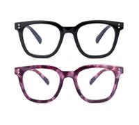 SKYWAY 2 Pack Reading Glasses for Women, Fashion Oversized Blue Light Blocking Computer Readers with Spring Hinge Anti Eyestrain UV Protection Black/Purple Tortoiseshell 3.0+