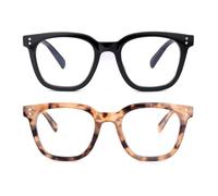 SKYWAY 2 Pack Reading Glasses for Women Men, Fashion Oversized Blue Light Blocking Computer Readers with Spring Hinge Anti Eyestrain UV Protection Black/Brown Tortoiseshell 3.0+