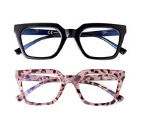 SKYWAY 2 Pack Reading Glasses for Women, Stylish Large Frame Blue Light Blocking Computer Readers, Square Ladies Glasses with Spring Hinge(Black+Pink,1.0)