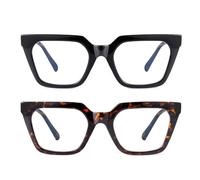 SKYWAY 2 Pack Reading Glasses for Women, Stylish Large Frame Blue Light Blocking Computer Readers, Square Ladies Glasses with Spring Hinge,Black/Tortoise,2.0+