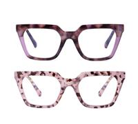 SKYWAY 2 Pack Reading Glasses for Women, Stylish Large Frame Blue Light Blocking Computer Readers, Square Ladies Glasses with Spring Hinge,Pink Tortoise/Purple Tortoise,1.5+